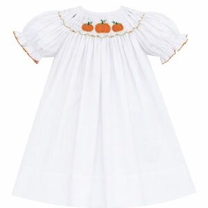 Nola Smocked White Dress with Pumpkin Embroidery | 18m